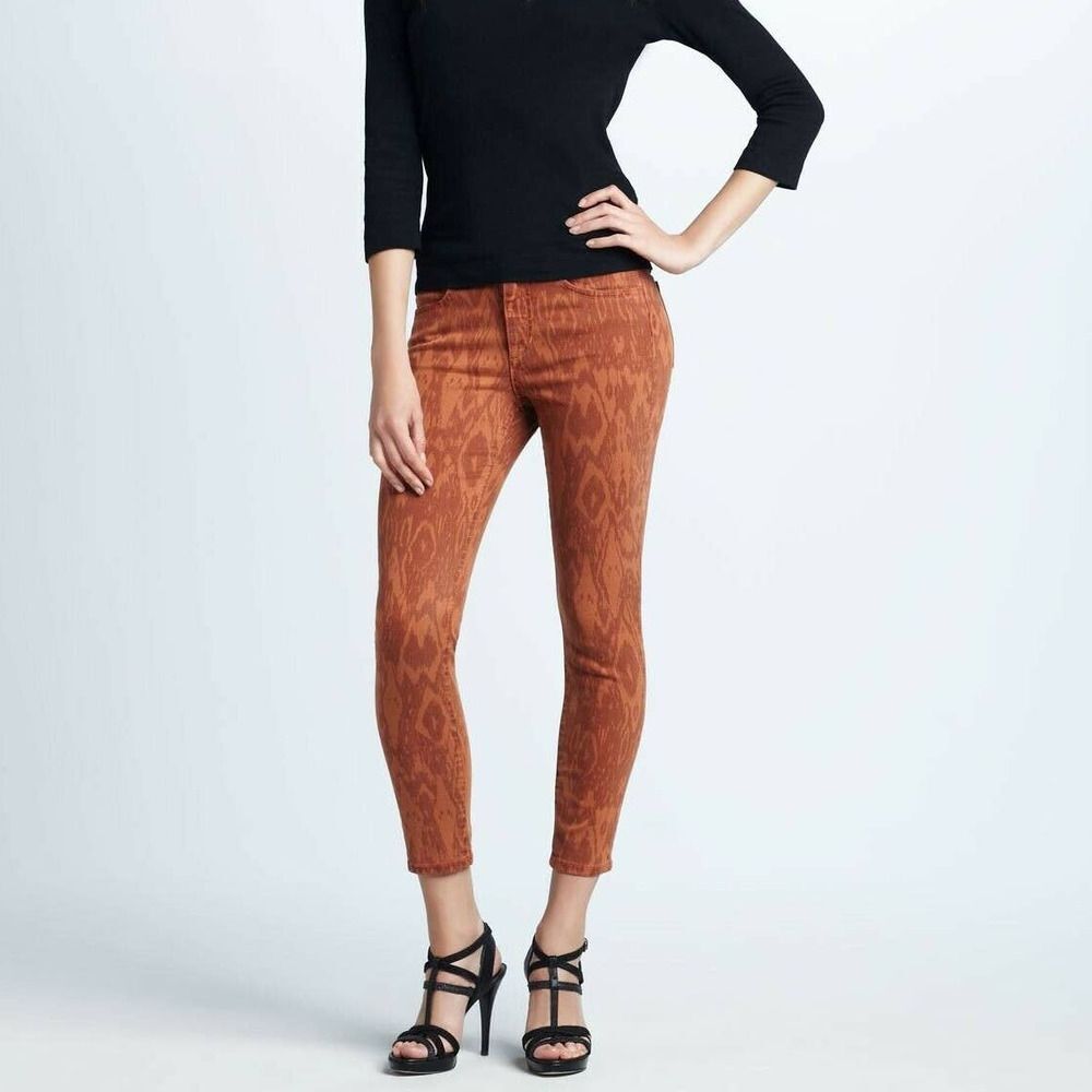 Joe's Jeans Burnt Orange High Water Adobe IKAT Patterned Skinny Jeans 32